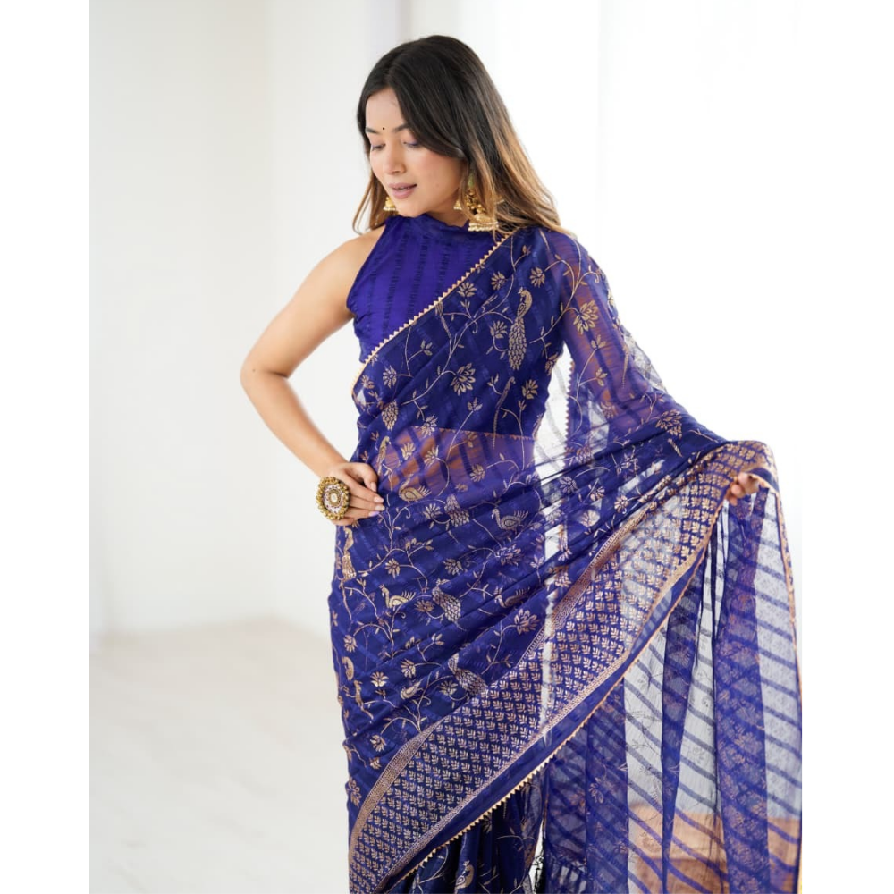 Women's Fancy Folish Print Georgette Saree with Unstitched BP (Pack of 1)