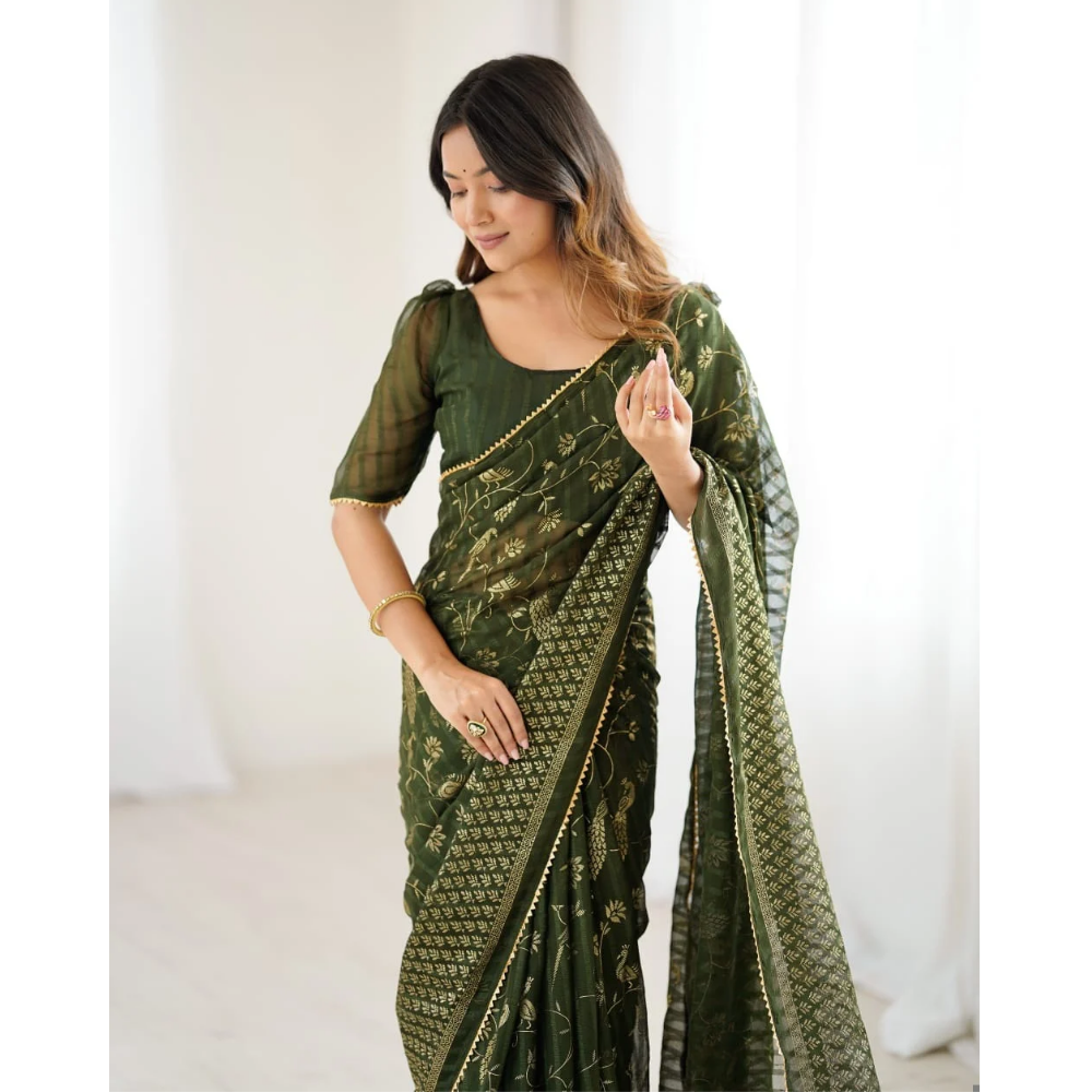 Women's Fancy Folish Print Georgette Saree with Unstitched BP (Pack of 1)