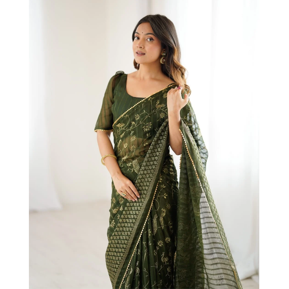 Women's Fancy Folish Print Georgette Saree with Unstitched BP (Pack of 1)