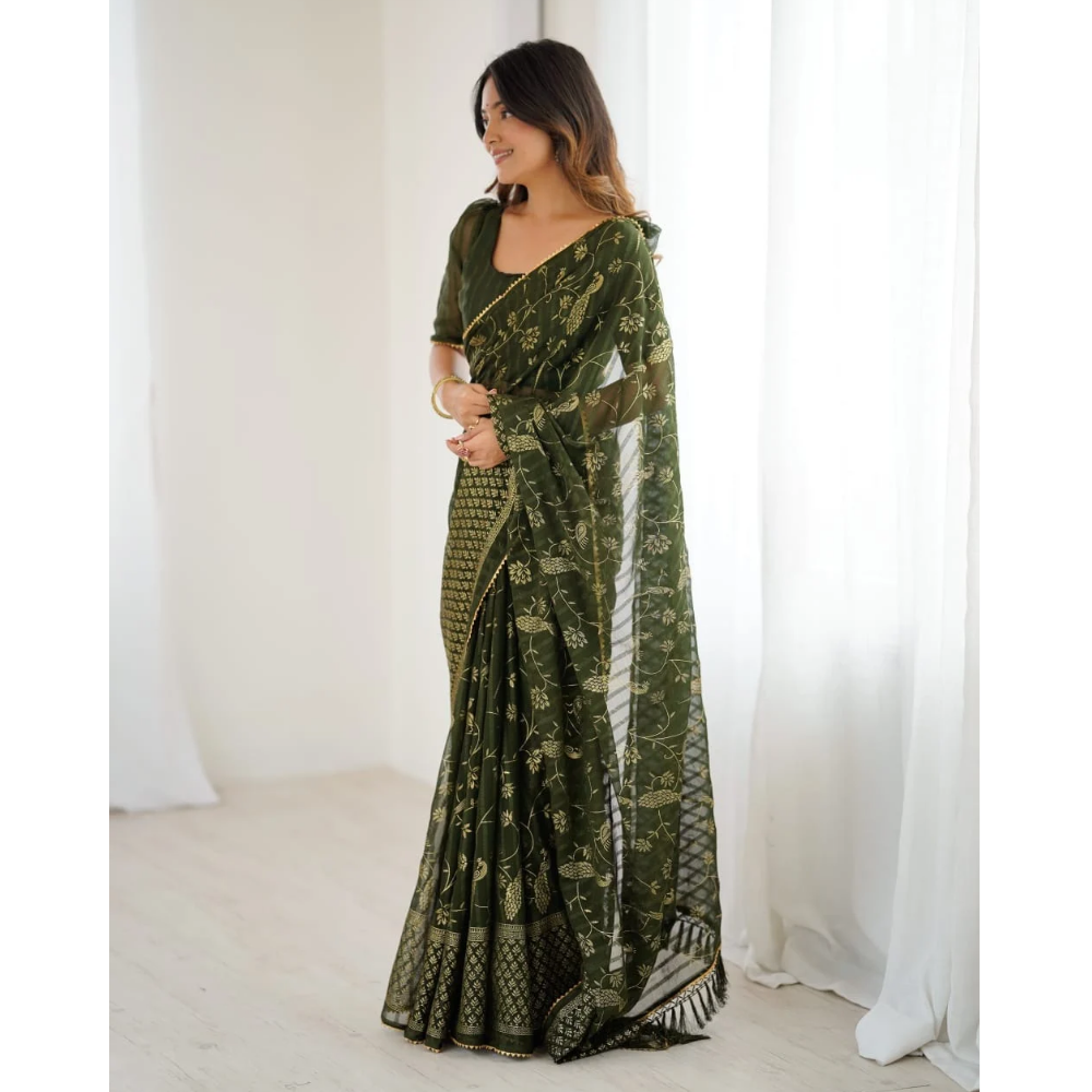 Women's Fancy Folish Print Georgette Saree with Unstitched BP (Pack of 1)