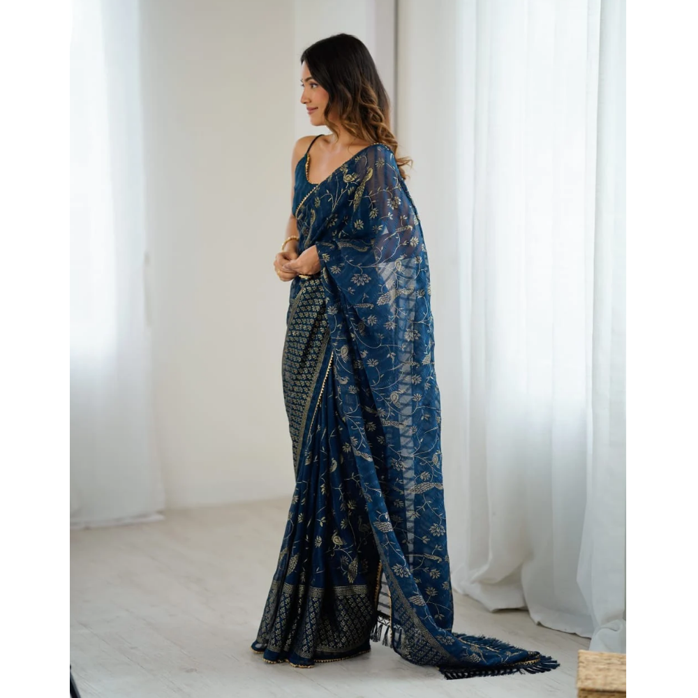 Women's Fancy Folish Print Georgette Saree with Unstitched BP (Pack of 1)