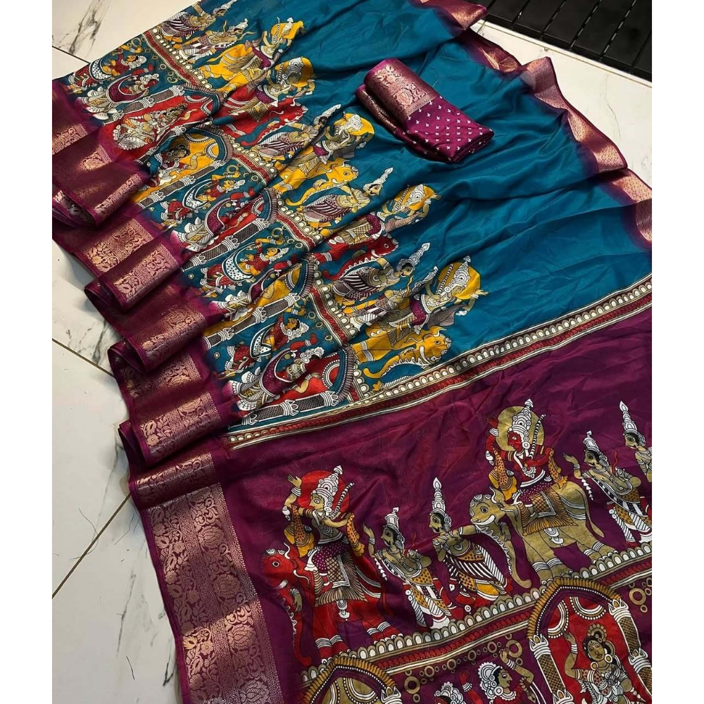 Women's Fancy Printed Dola Silk Saree with Unstitched BP (Pack of 1)