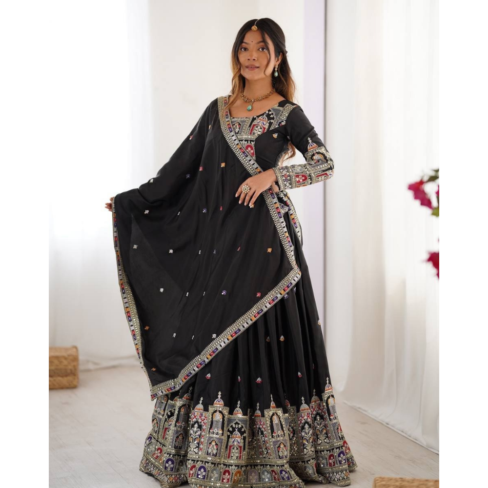 Women's Premium Embroidery Sequence Design Lehenga Choli with Dupatta Set (Pack of 1)