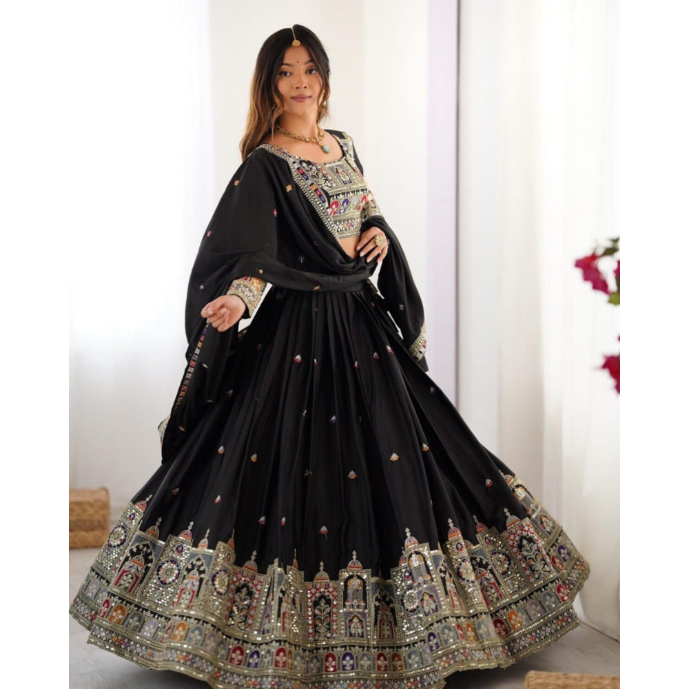 Women's Premium Embroidery Sequence Design Lehenga Choli with Dupatta Set (Pack of 1)
