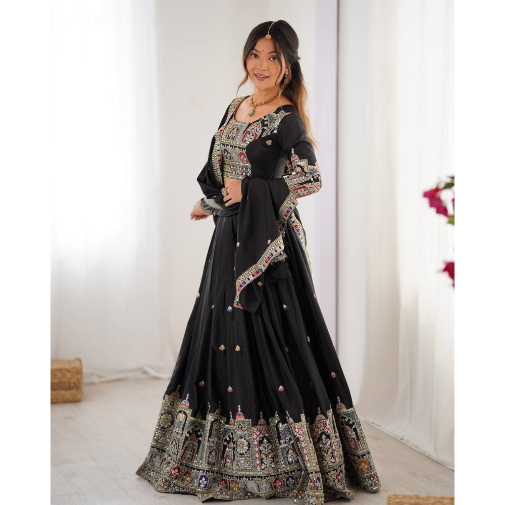 Women's Premium Embroidery Sequence Design Lehenga Choli with Dupatta Set (Pack of 1)