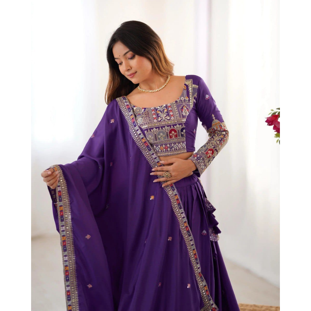 Women's Premium Embroidery Sequence Design Lehenga Choli with Dupatta Set (Pack of 1)