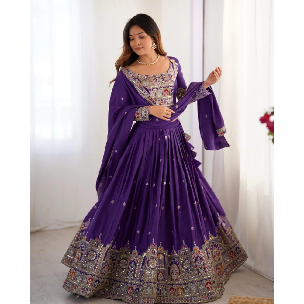 Women's Premium Embroidery Sequence Design Lehenga Choli with Dupatta Set (Pack of 1)