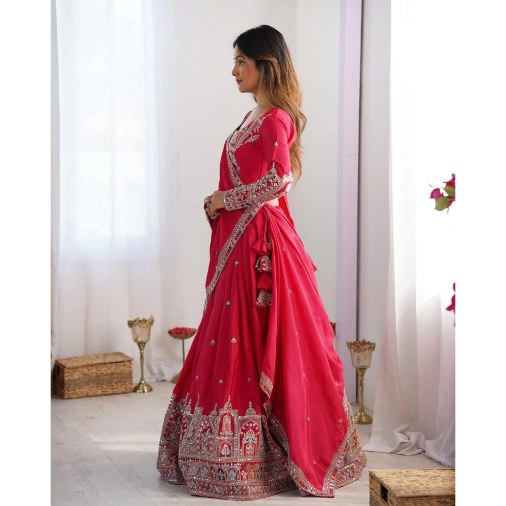 Women's Premium Embroidery Sequence Design Lehenga Choli with Dupatta Set (Pack of 1)