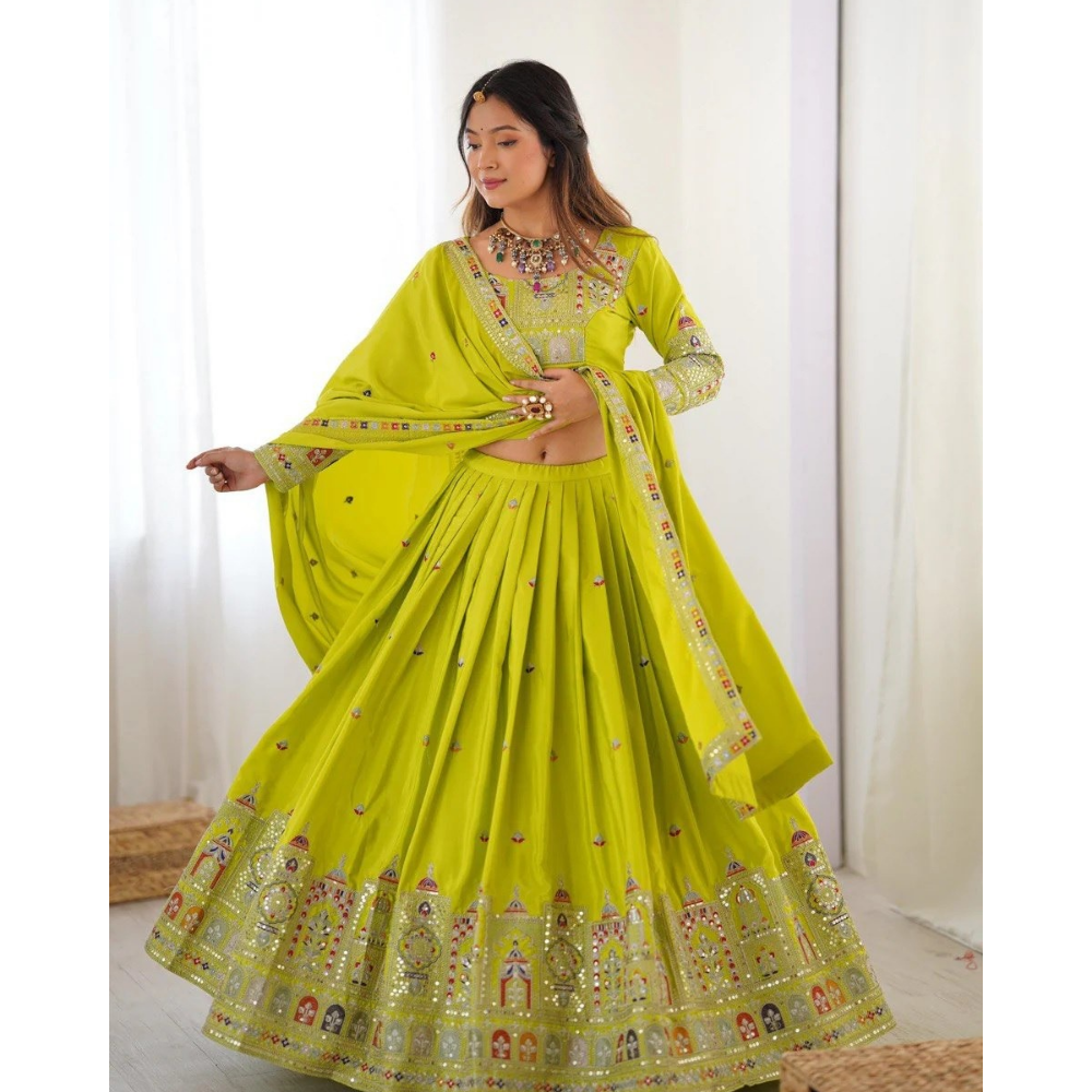 Women's Premium Embroidery Sequence Design Lehenga Choli with Dupatta Set (Pack of 1)