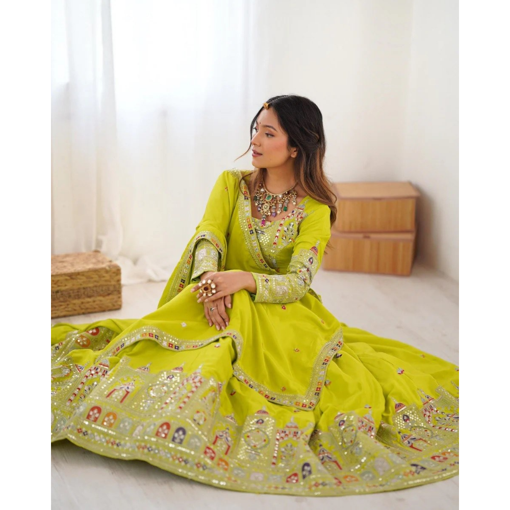 Women's Premium Embroidery Sequence Design Lehenga Choli with Dupatta Set (Pack of 1)