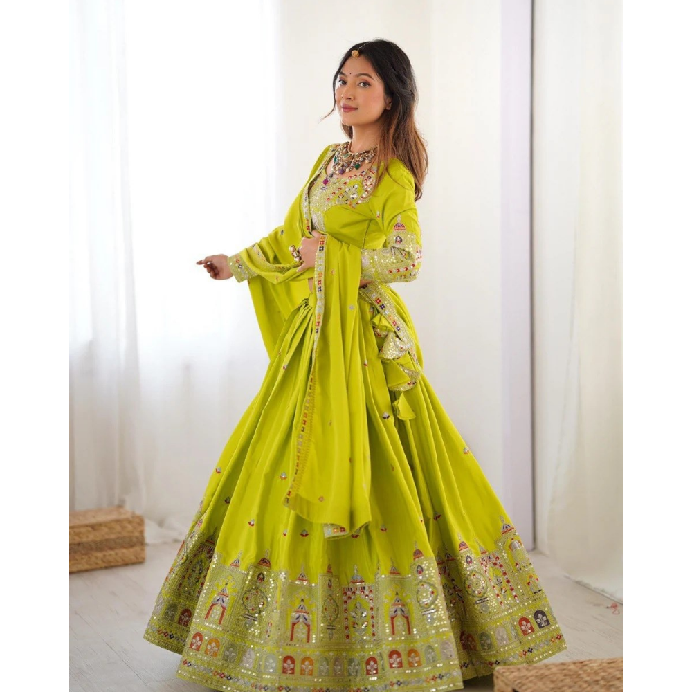 Women's Premium Embroidery Sequence Design Lehenga Choli with Dupatta Set (Pack of 1)