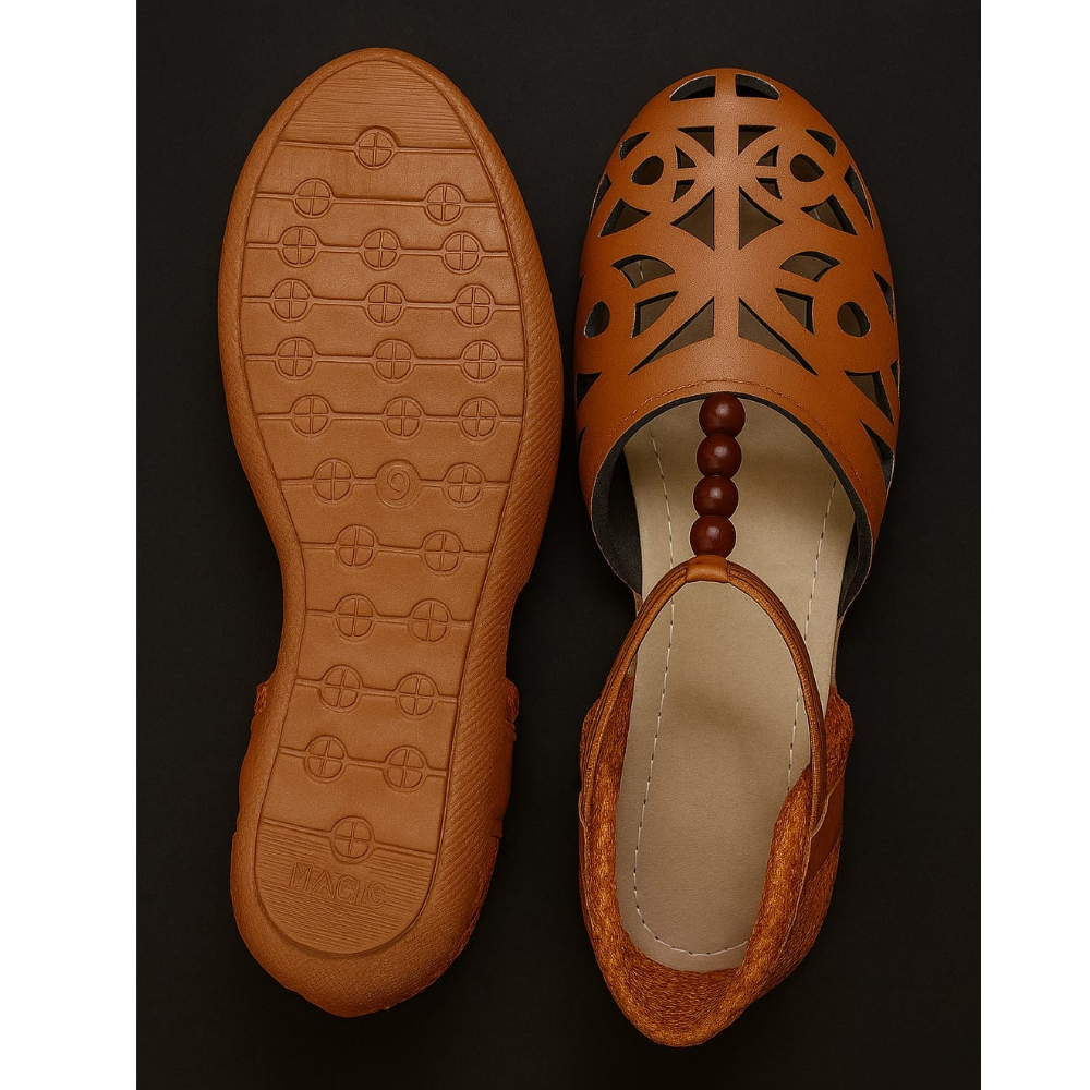 Women's Lightweight Stylish Semi-Leather Casual Flats (Pack of 1)