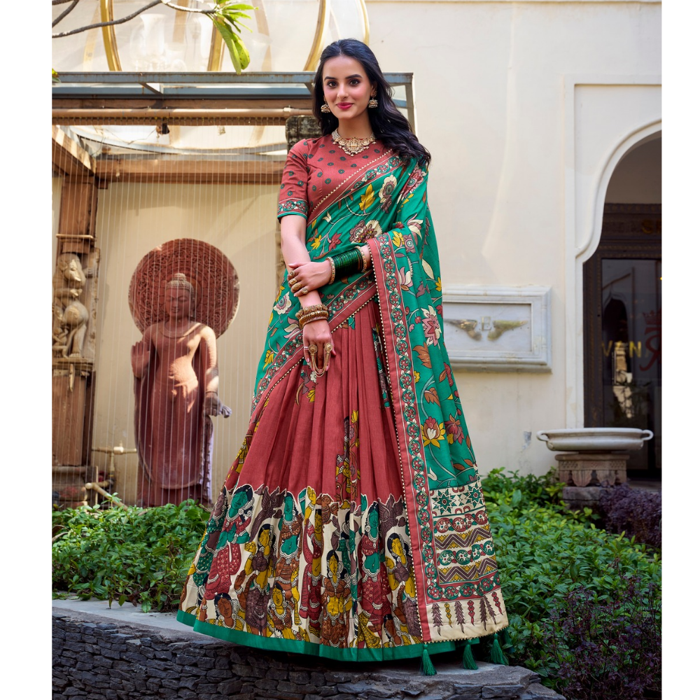 Women's Premium Tussar Silk Patola Print Lehenga Set (Pack of 1)