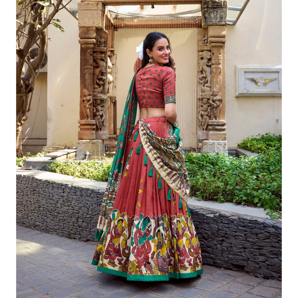 Women's Premium Tussar Silk Patola Print Lehenga Set (Pack of 1)