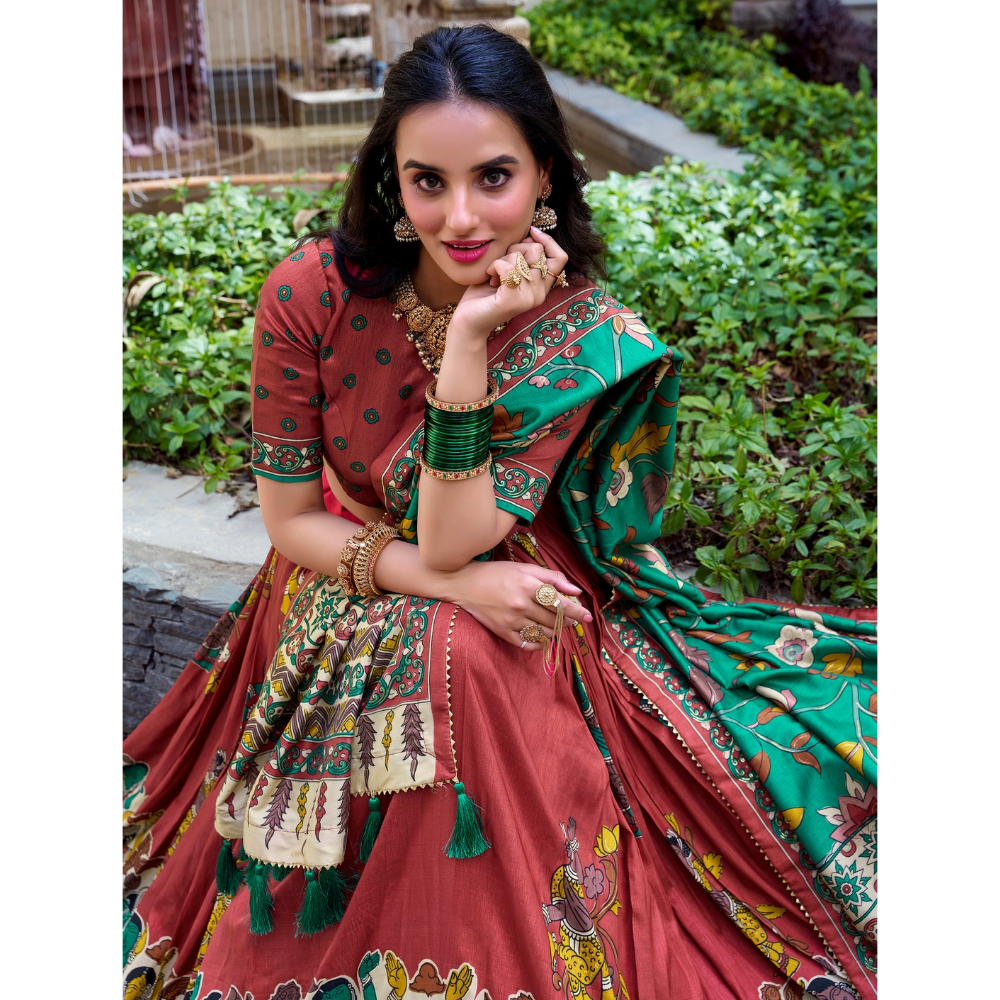 Women's Premium Tussar Silk Patola Print Lehenga Set (Pack of 1)