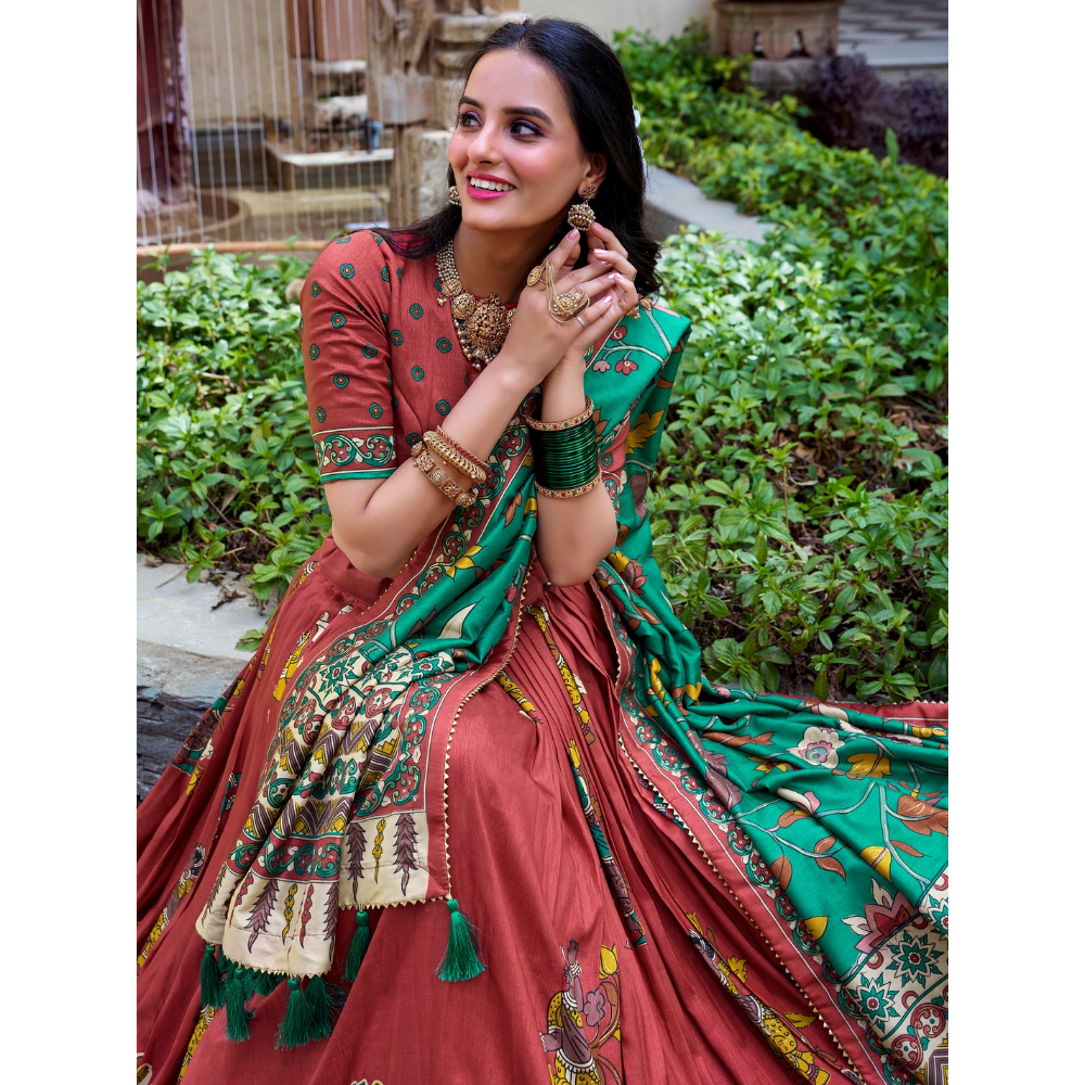 Women's Premium Tussar Silk Patola Print Lehenga Set (Pack of 1)