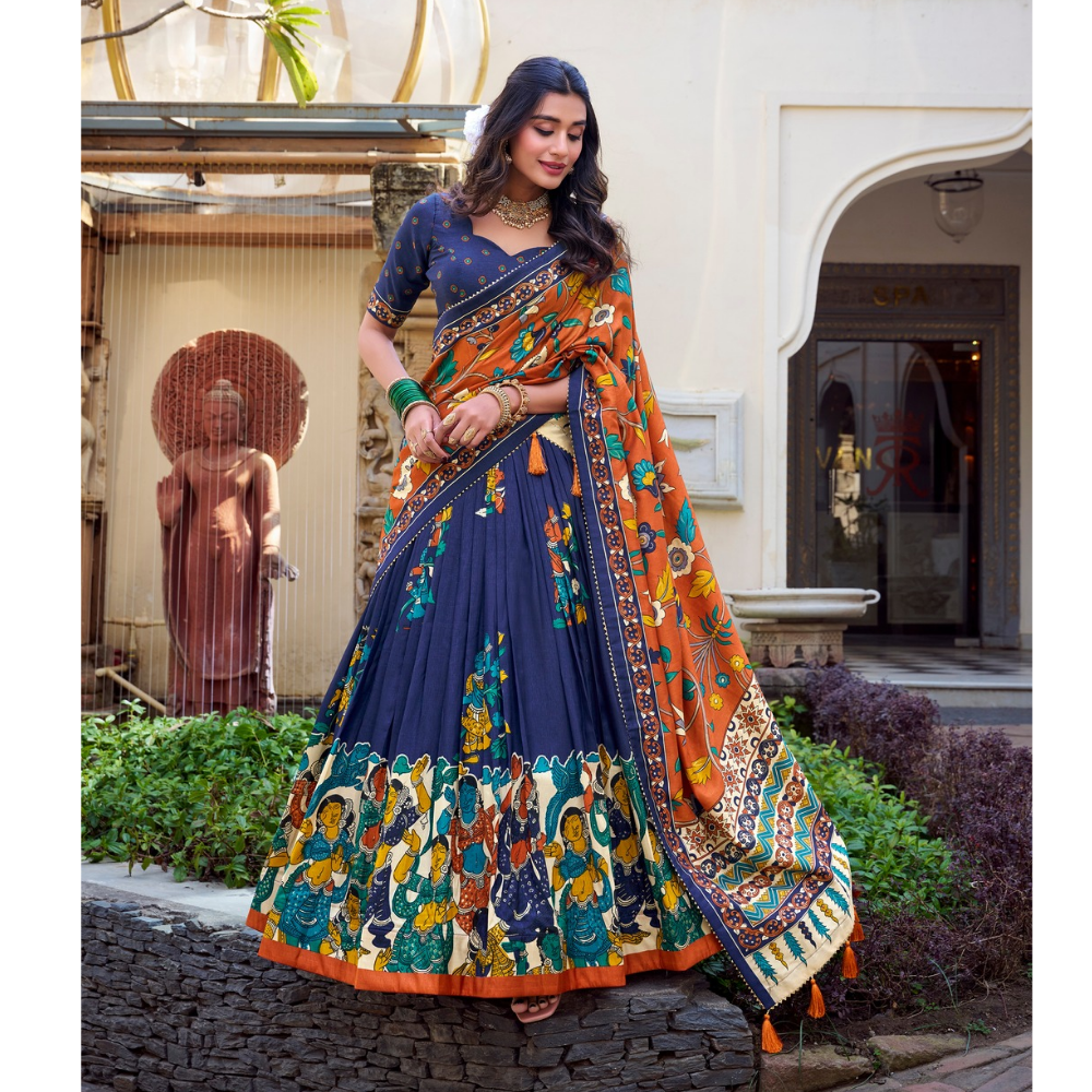 Women's Premium Tussar Silk Patola Print Lehenga Set (Pack of 1)