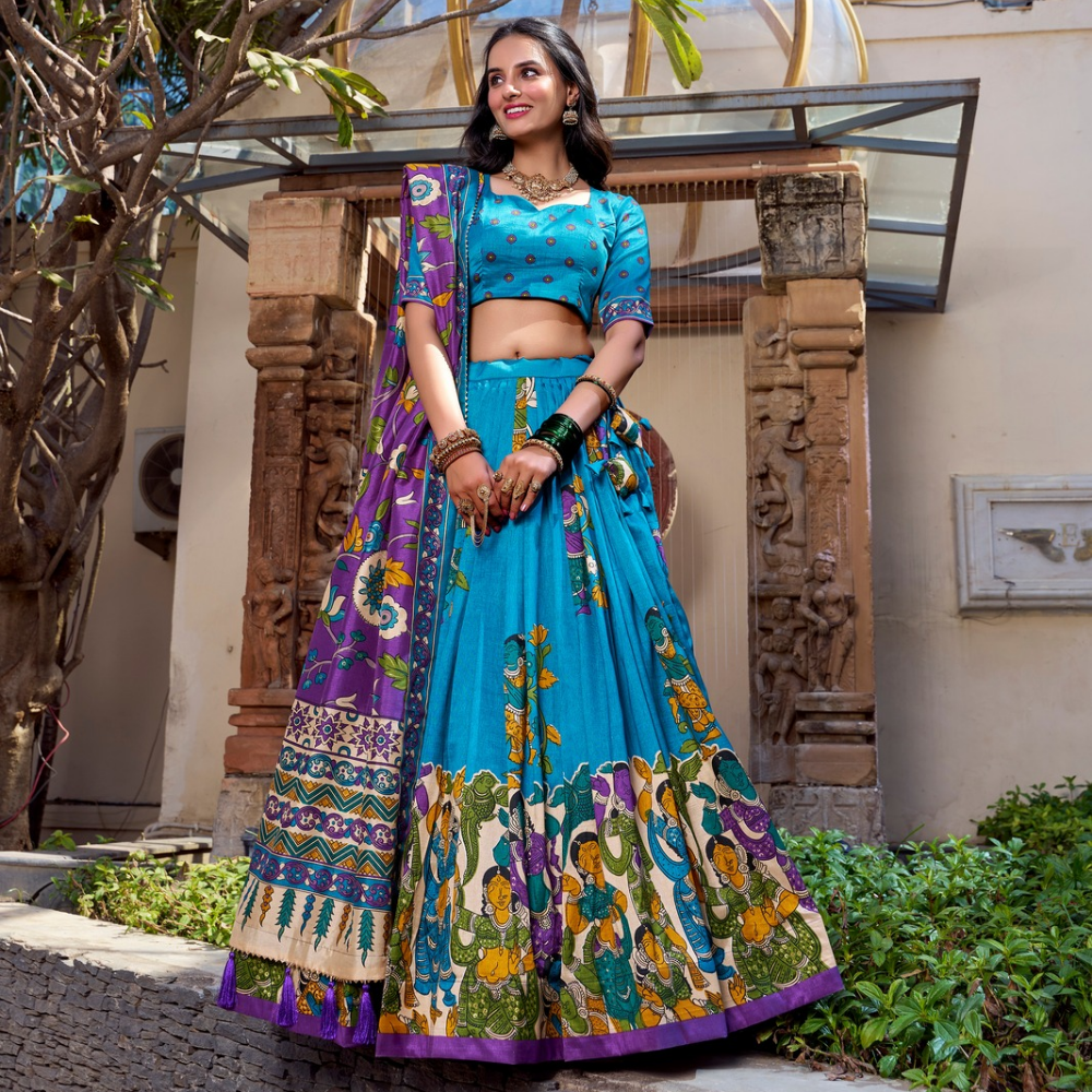 Women's Premium Tussar Silk Patola Print Lehenga Set (Pack of 1)