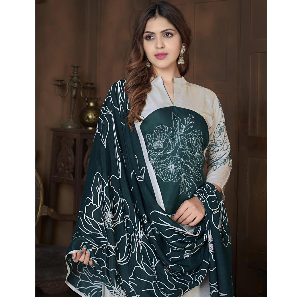 Tasser Grey Suits With Handwork In Pure Viscose Muslin Fabrics (Pack of 1)