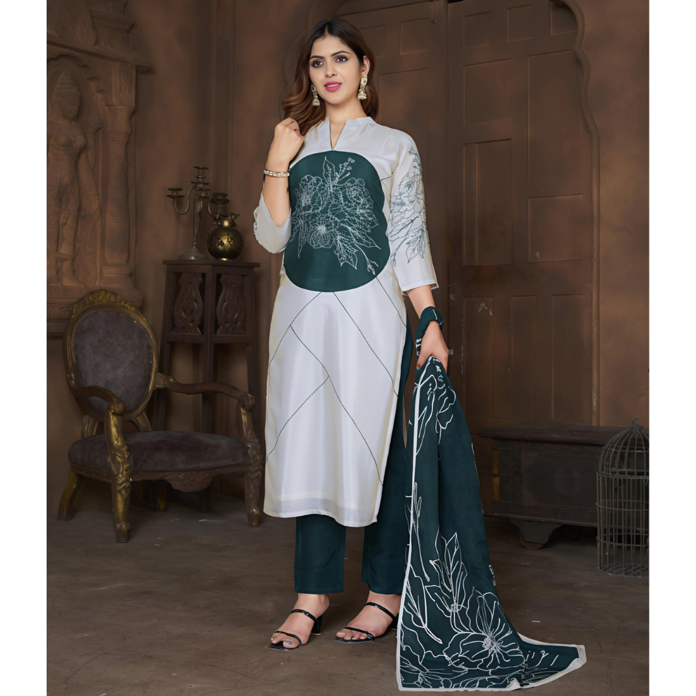 Tasser Grey Suits With Handwork In Pure Viscose Muslin Fabrics (Pack of 1)