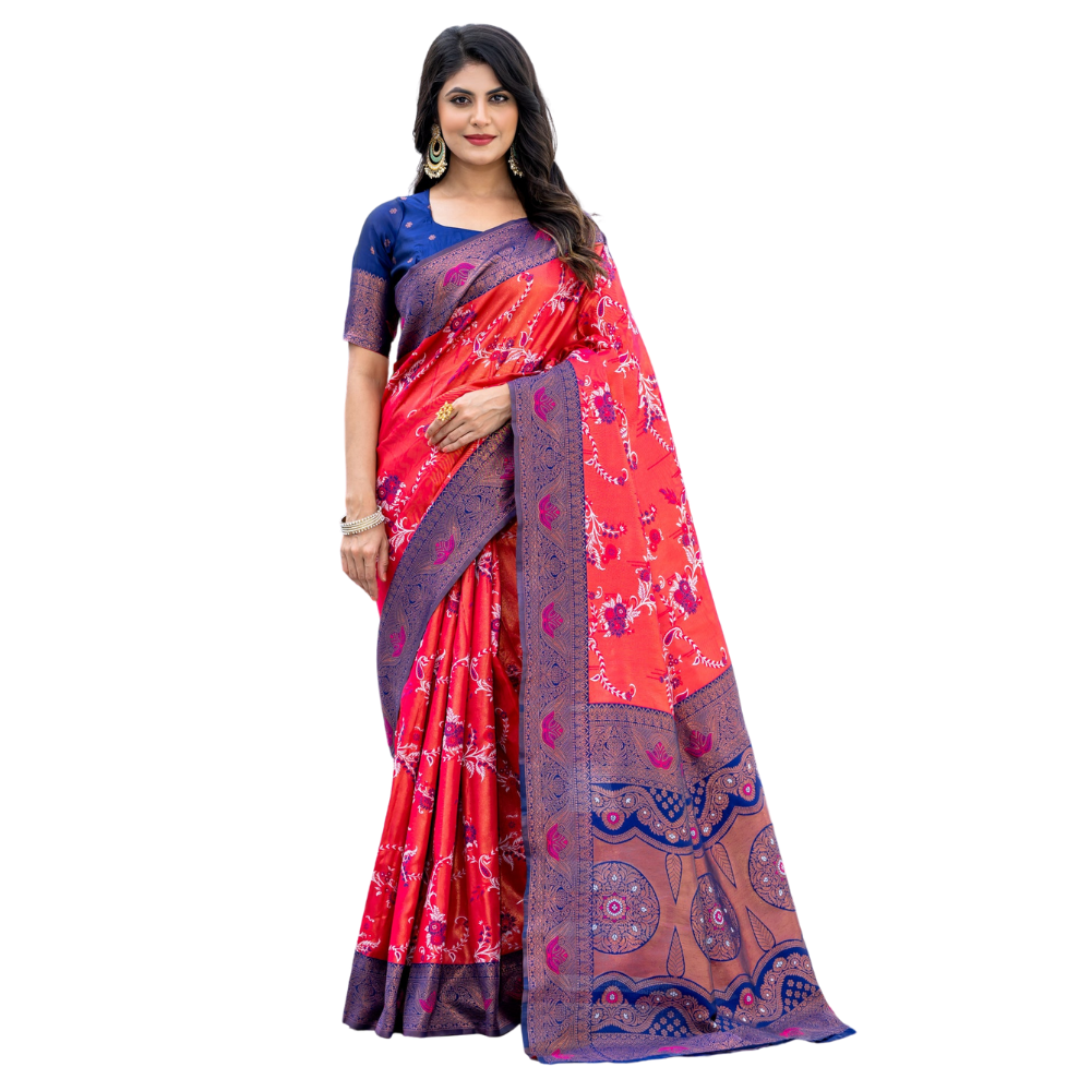 Women's Kanjivaram Silk Banarasi Zari Design Saree With Blouse Piece (Pack of 1)