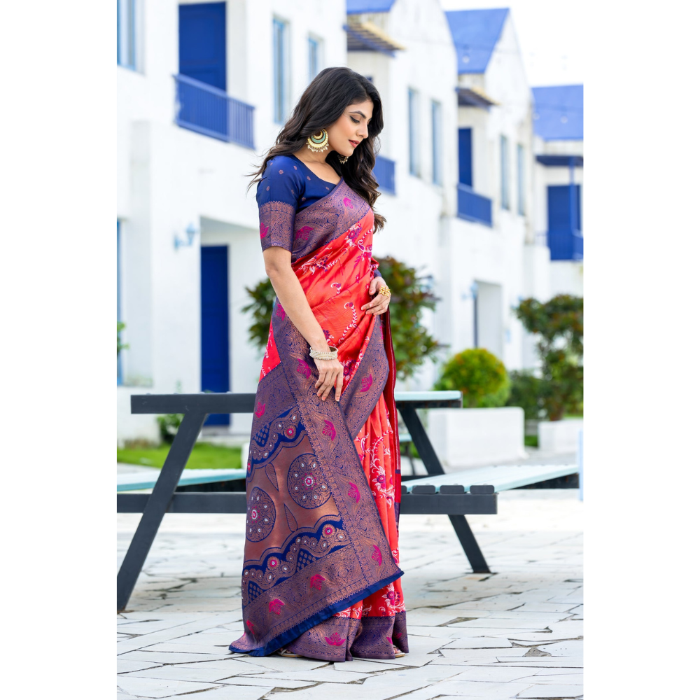 Women's Kanjivaram Silk Banarasi Zari Design Saree With Blouse Piece (Pack of 1)