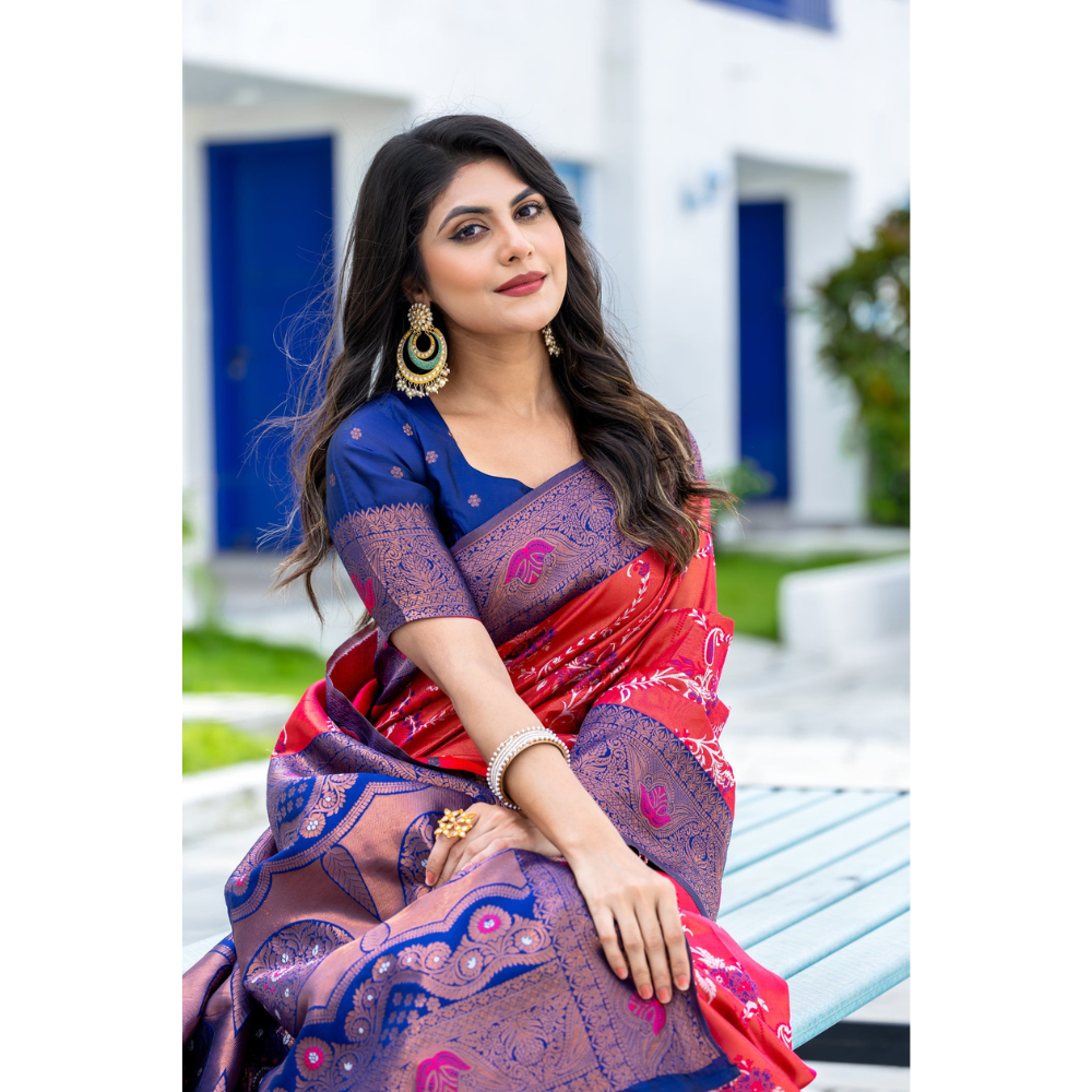 Women's Kanjivaram Silk Banarasi Zari Design Saree With Blouse Piece (Pack of 1)