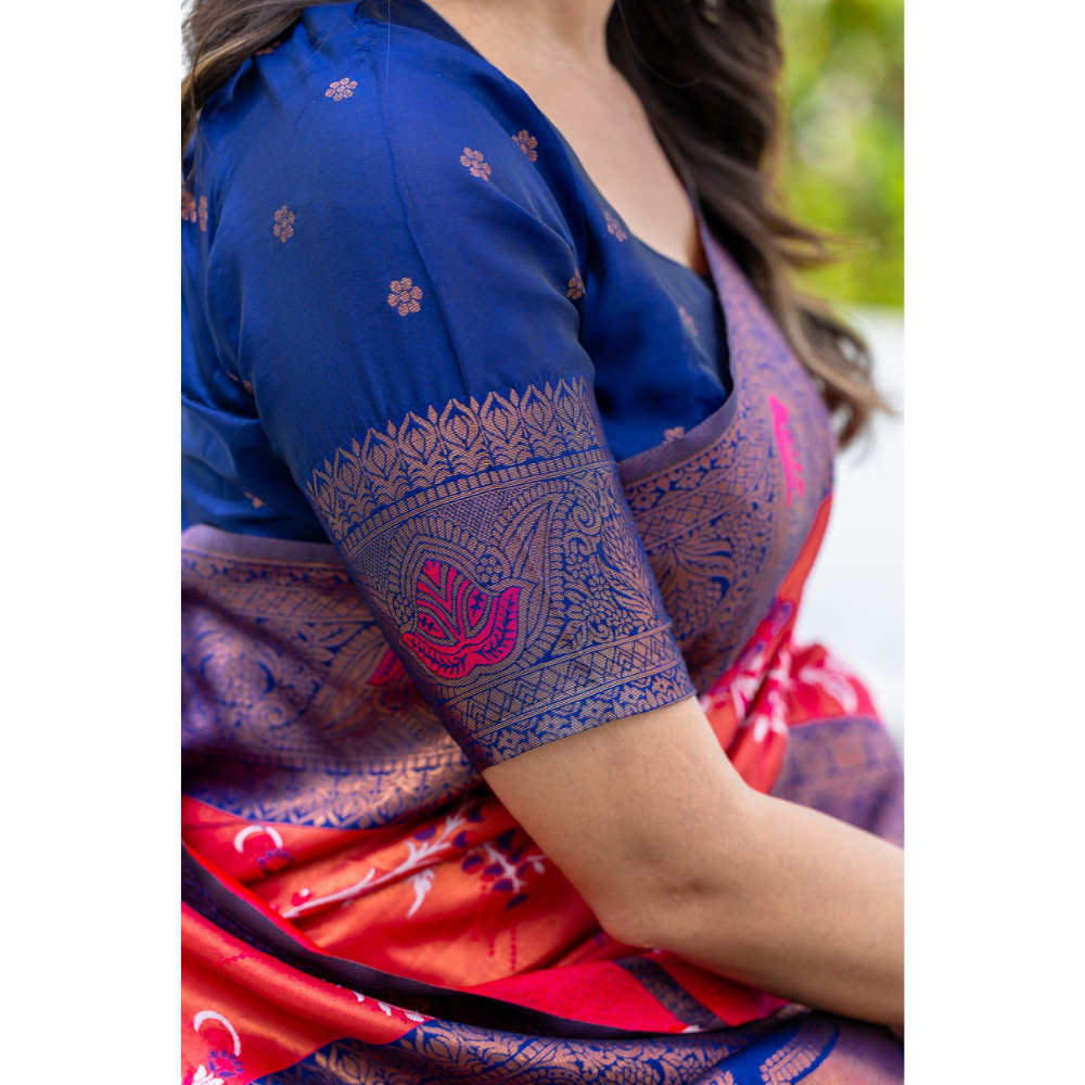 Women's Kanjivaram Silk Banarasi Zari Design Saree With Blouse Piece (Pack of 1)