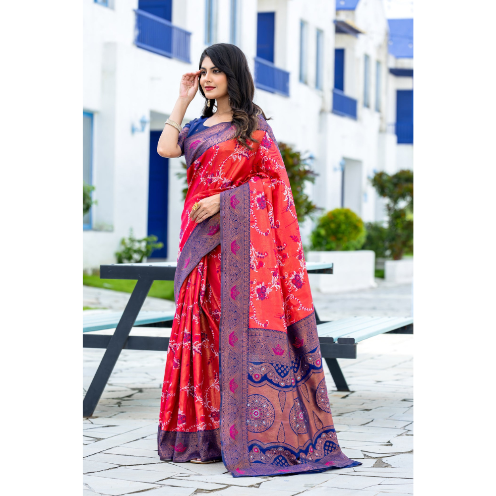 Women's Kanjivaram Silk Banarasi Zari Design Saree With Blouse Piece (Pack of 1)