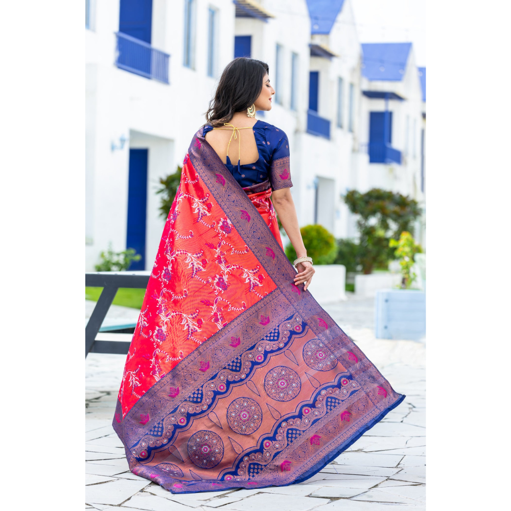 Women's Kanjivaram Silk Banarasi Zari Design Saree With Blouse Piece (Pack of 1)