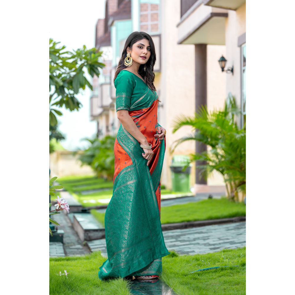 Women's Kanjivaram Silk Banarasi Zari Design Saree With Blouse Piece (Pack of 1)