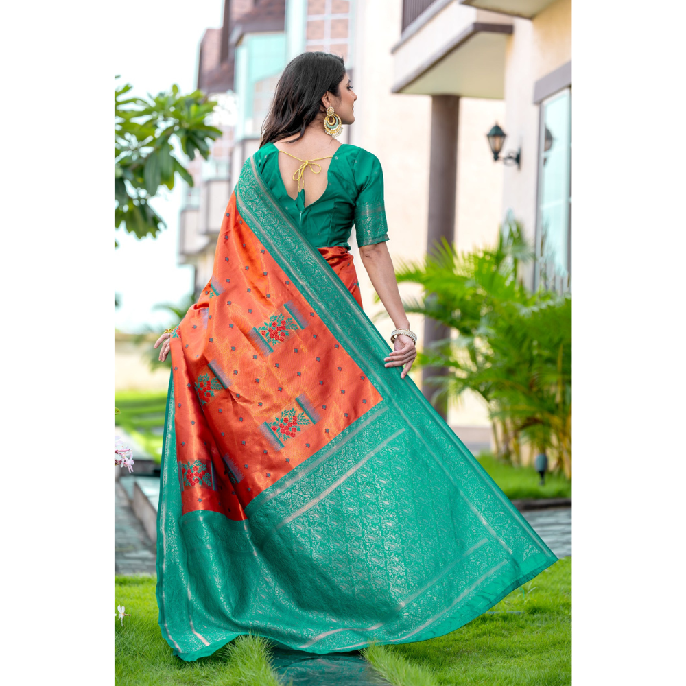 Women's Kanjivaram Silk Banarasi Zari Design Saree With Blouse Piece (Pack of 1)