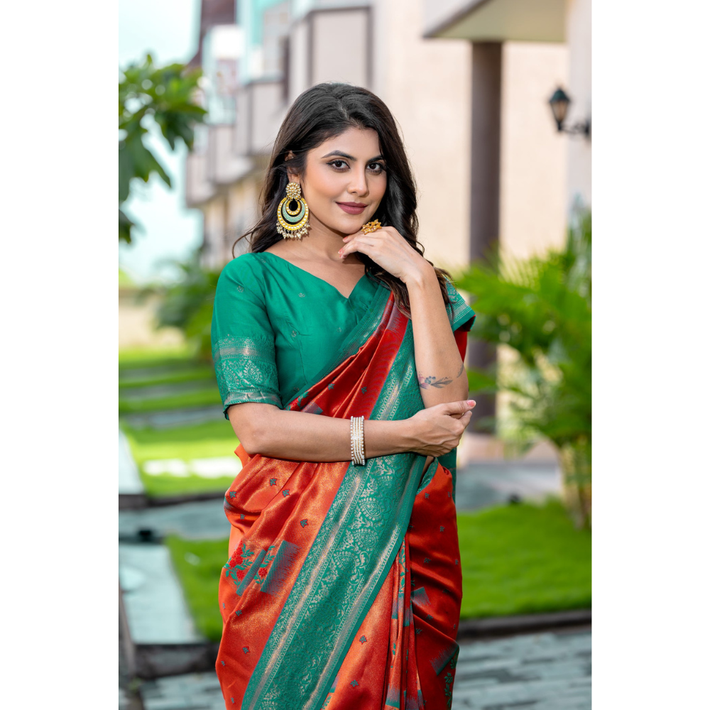 Women's Kanjivaram Silk Banarasi Zari Design Saree With Blouse Piece (Pack of 1)