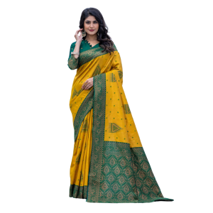 Women's Kanjivaram Silk Banarasi Zari Design Saree With Blouse Piece (Pack of 1)