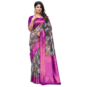 Women's Kanjivaram Silk Banarasi Zari Design Saree With Blouse Piece (Pack of 1)
