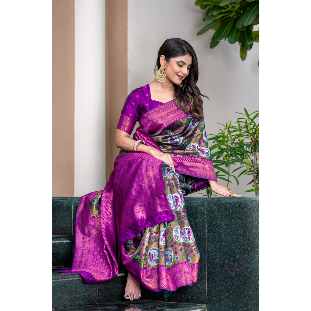 Women's Kanjivaram Silk Banarasi Zari Design Saree With Blouse Piece (Pack of 1)
