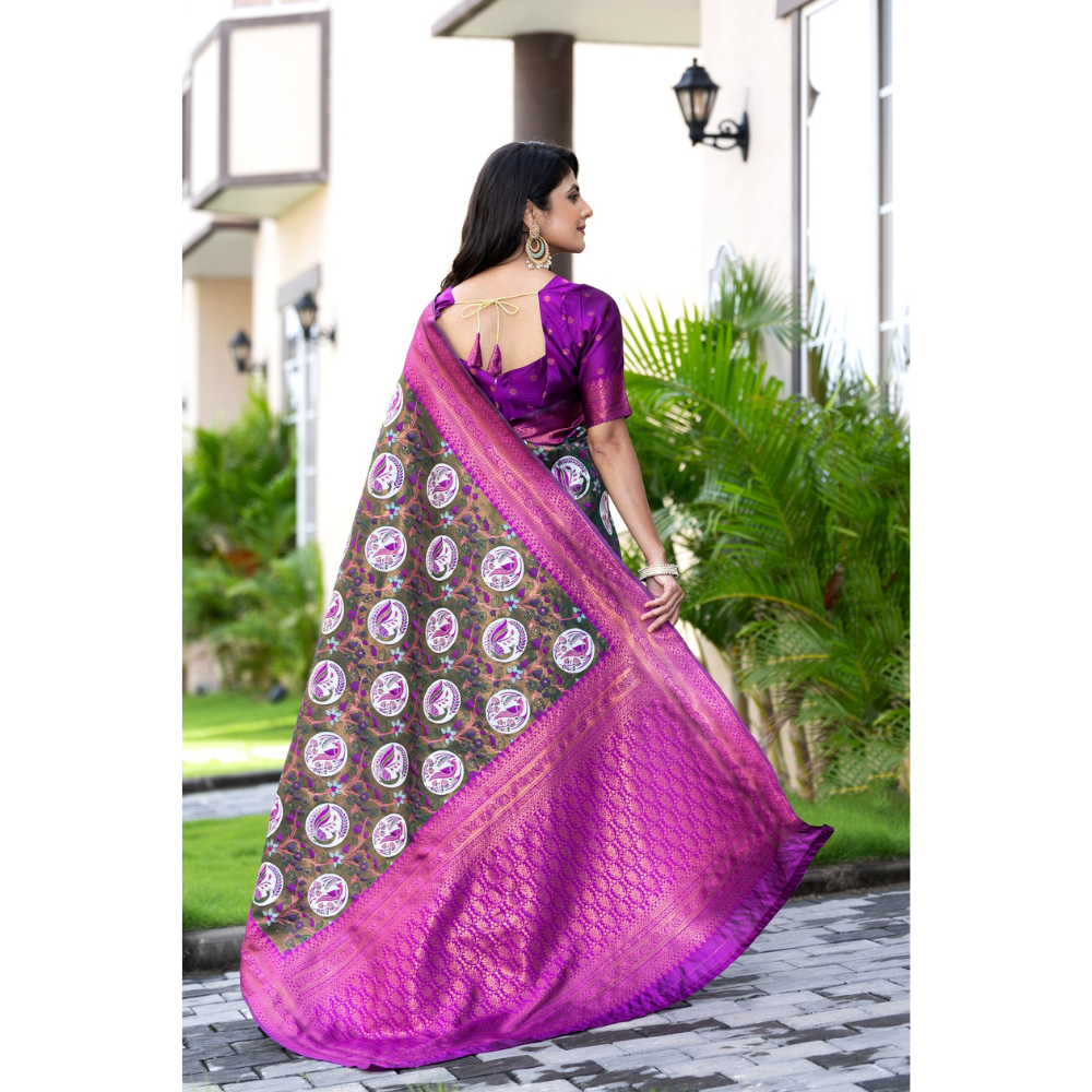 Women's Kanjivaram Silk Banarasi Zari Design Saree With Blouse Piece (Pack of 1)