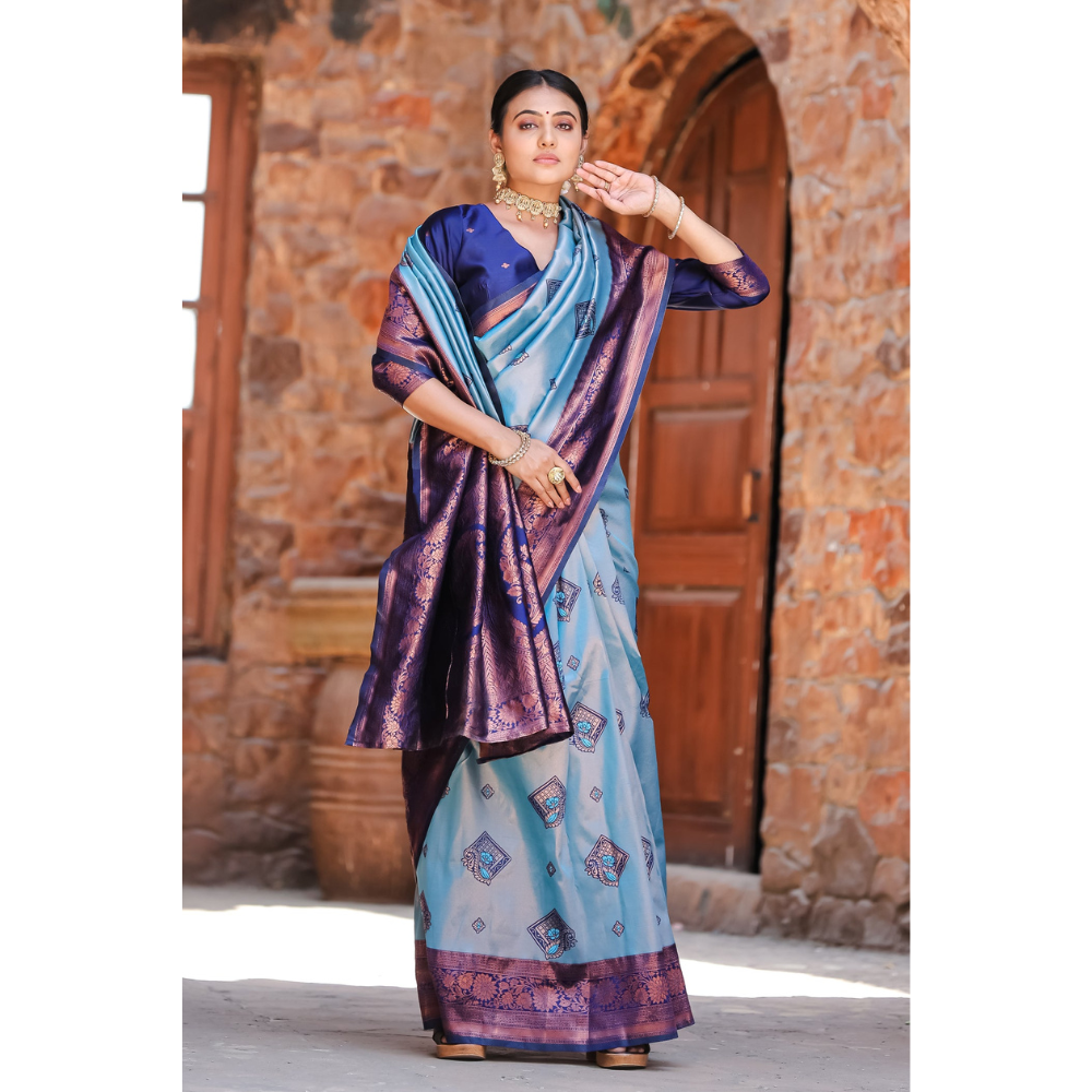 Women's Kanjivaram Silk Banarasi Zari Design Saree With Blouse Piece (Pack of 1)