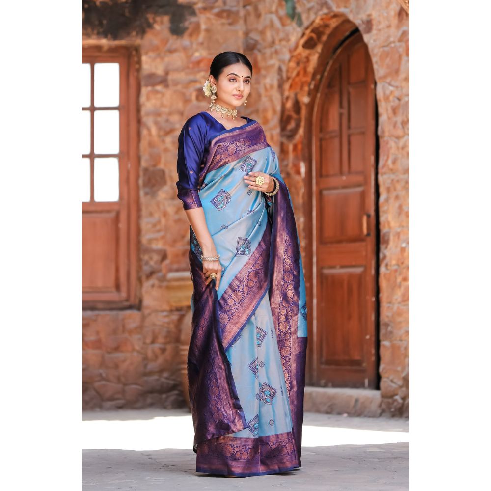 Women's Kanjivaram Silk Banarasi Zari Design Saree With Blouse Piece (Pack of 1)