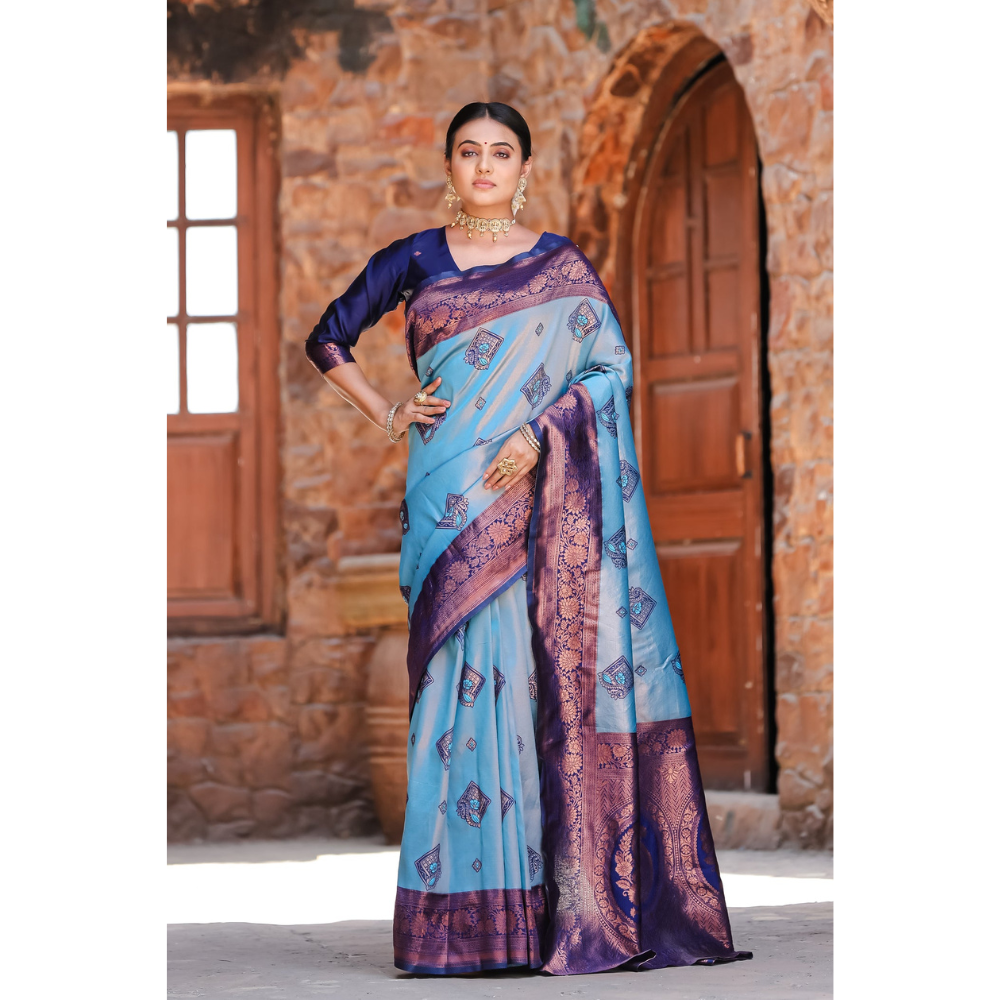 Women's Kanjivaram Silk Banarasi Zari Design Saree With Blouse Piece (Pack of 1)