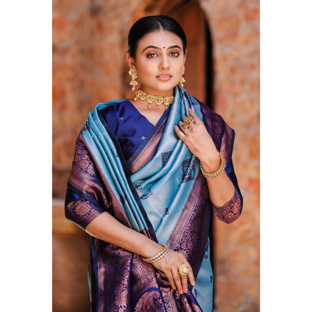 Women's Kanjivaram Silk Banarasi Zari Design Saree With Blouse Piece (Pack of 1)