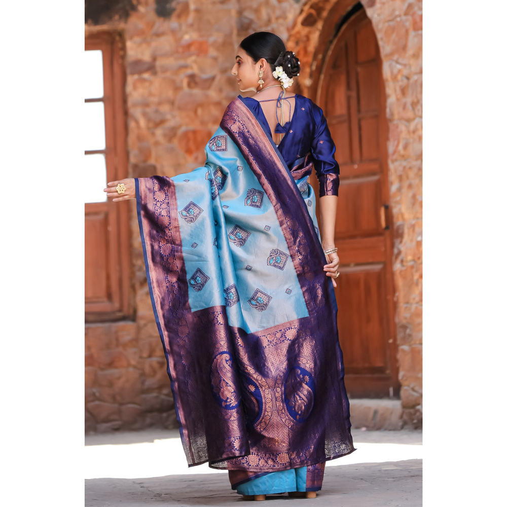 Women's Kanjivaram Silk Banarasi Zari Design Saree With Blouse Piece (Pack of 1)