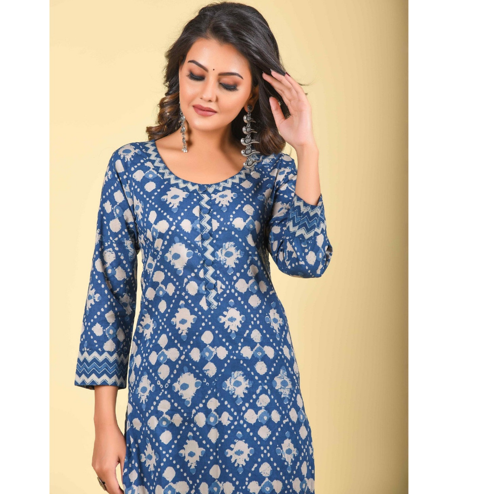 Women's Cotton Blend Printed Straight Kurta- Pant with Dupatta Set (Pack of 1)