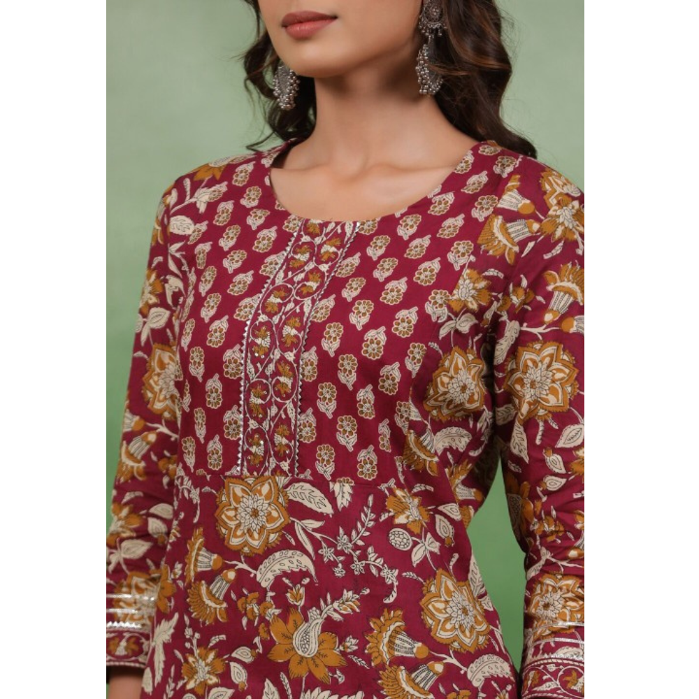 Women's Cotton Blend Printed Straight Kurta - Pant with Dupatta Set (Pack of 1)