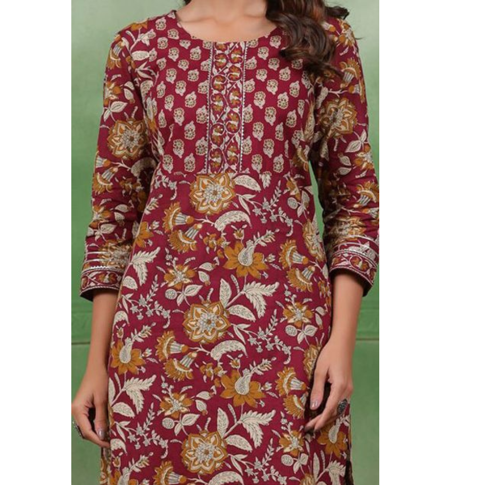 Women's Cotton Blend Printed Straight Kurta - Pant with Dupatta Set (Pack of 1)