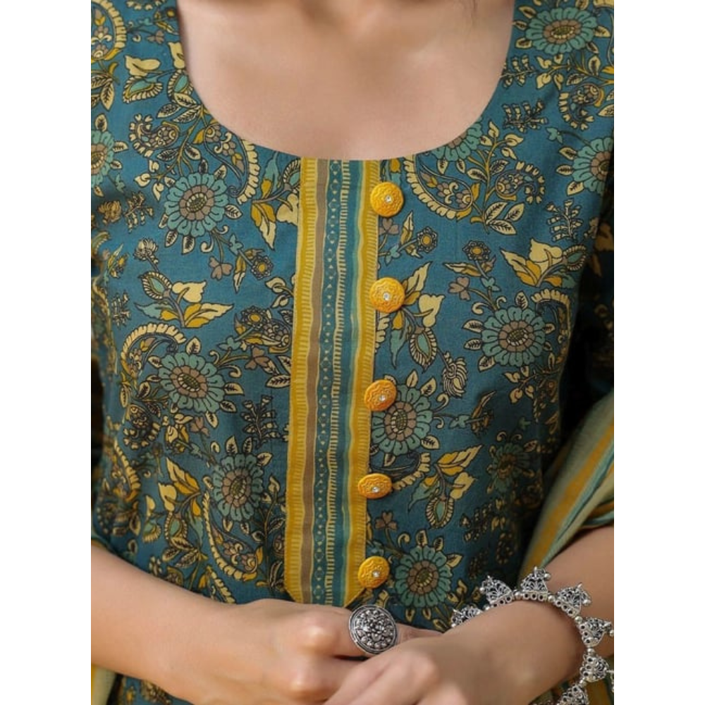Women's Cotton Blend Printed Straight Kurta - Pant with Dupatta Set (Pack of 1)