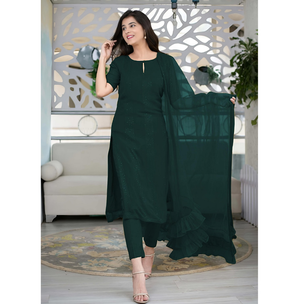 Women’s Sequence Embroidered Work Kurta with Trouser/Pant & Dupatta Set (Pack of 1)