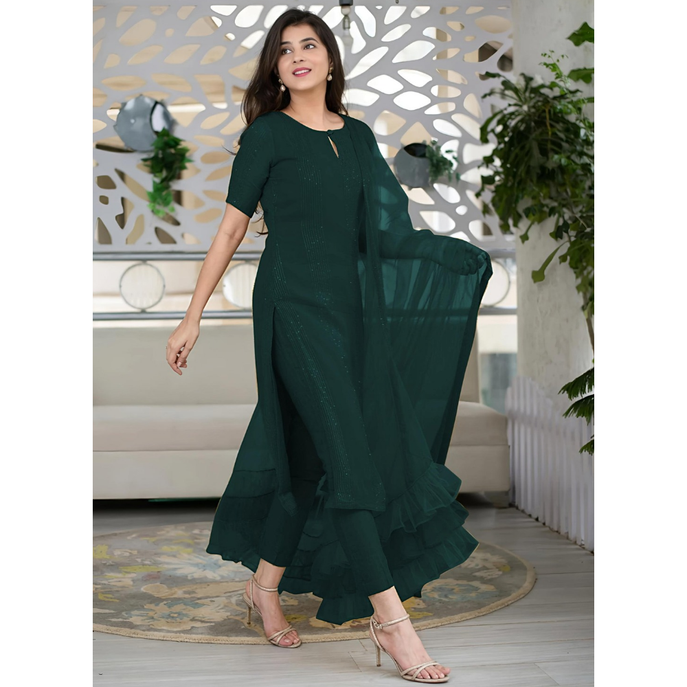 Women’s Sequence Embroidered Work Kurta with Trouser/Pant & Dupatta Set (Pack of 1)