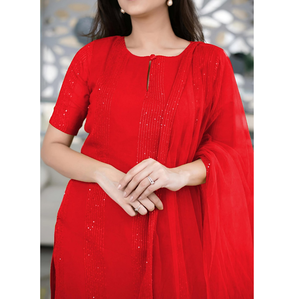 Women’s Sequence Embroidered Work Kurta with Trouser/Pant & Dupatta Set (Pack of 1)