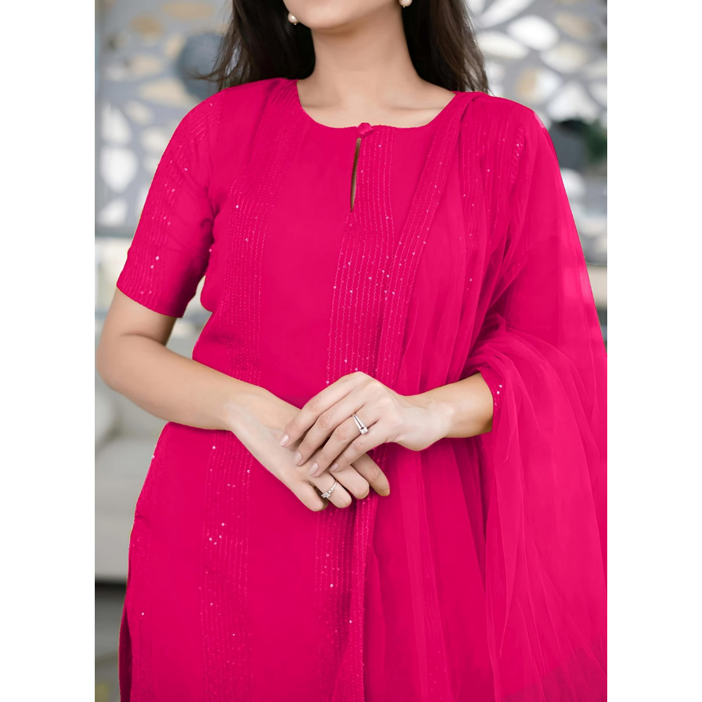 Women’s Sequence Embroidered Work Kurta with Trouser/Pant & Dupatta Set (Pack of 1)